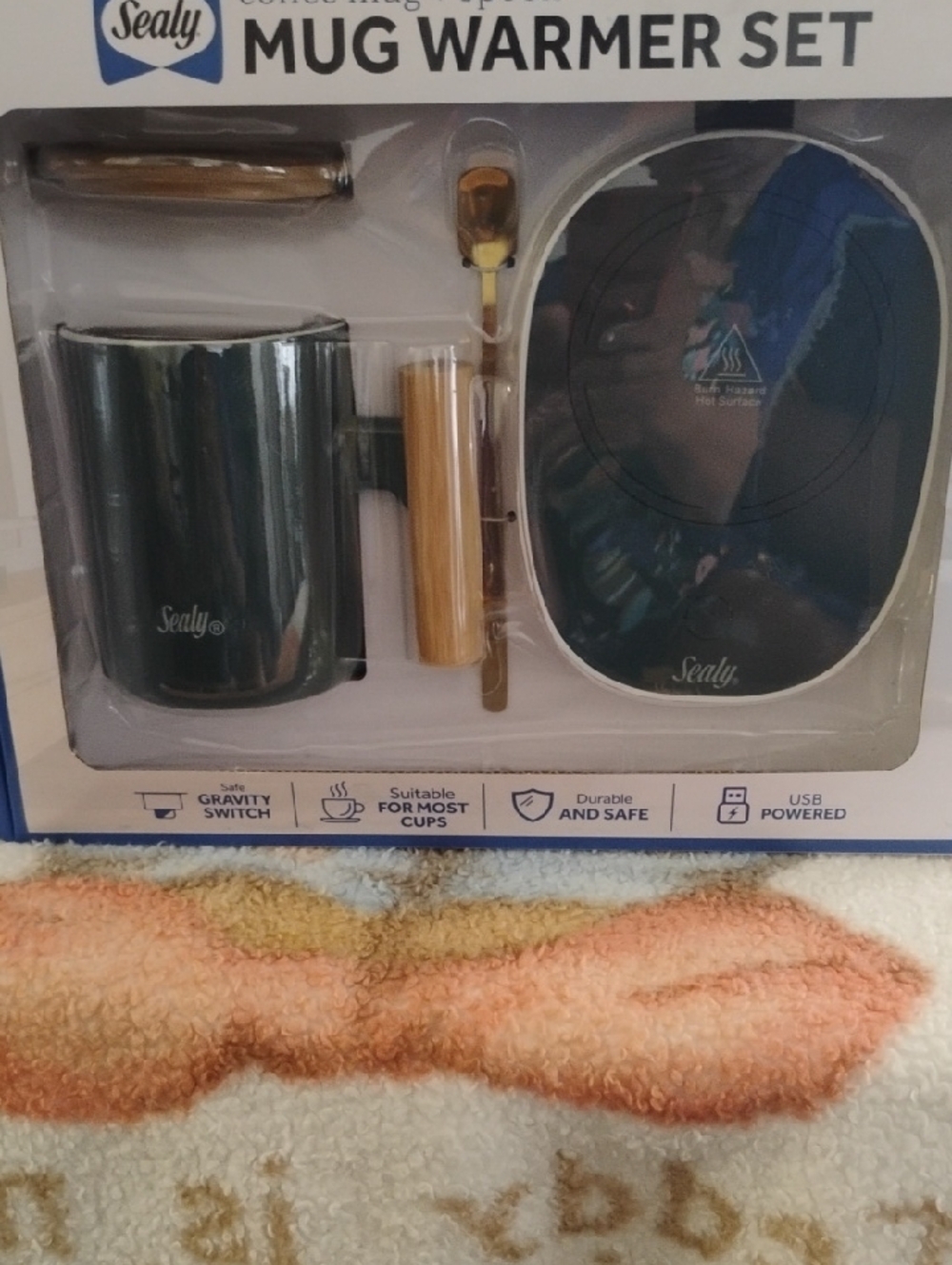 Sealy Black Mug Warmer Set with Spoon and Handle